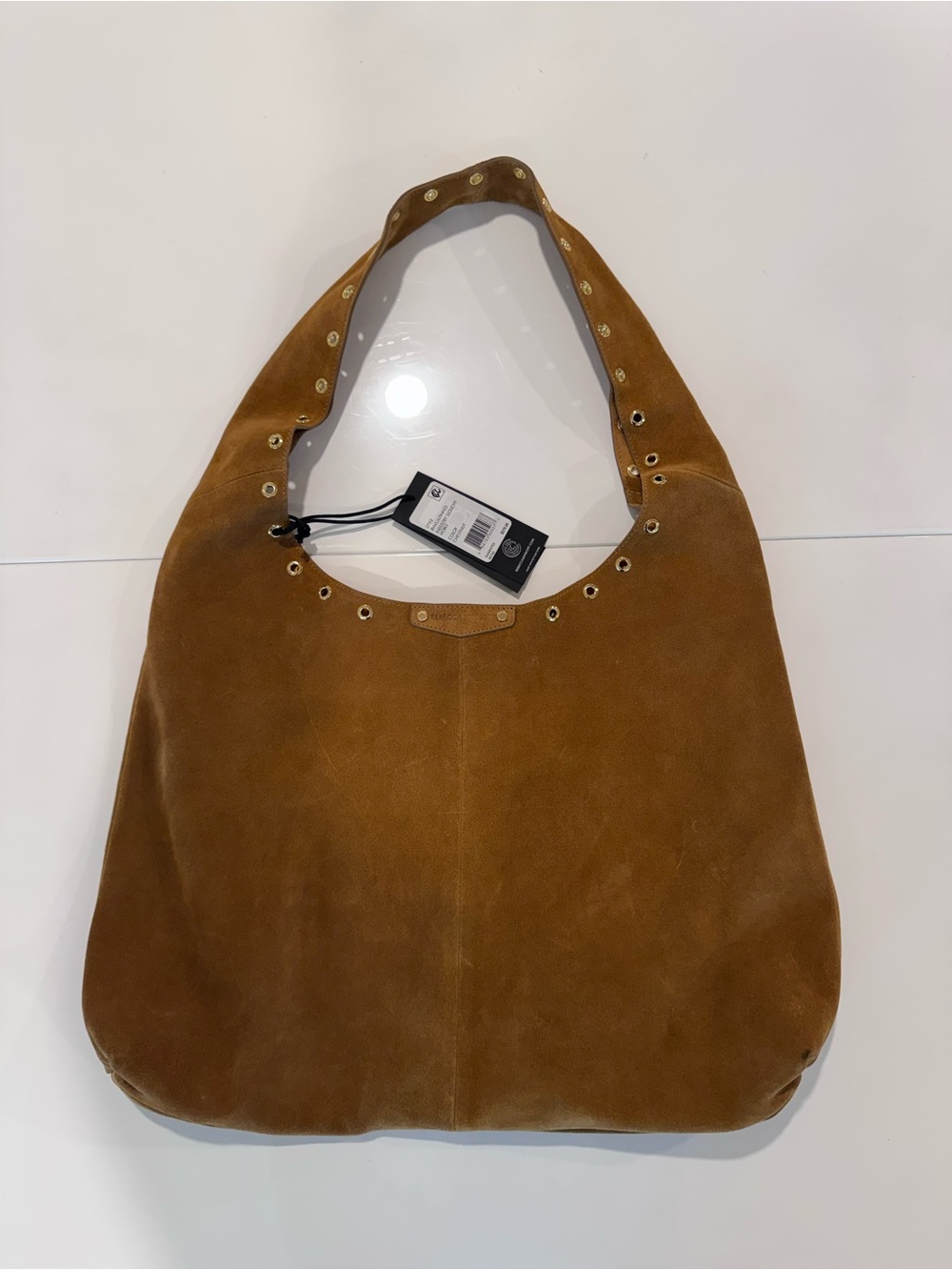 Rebecca Minkoff Suede Hobo Bag in Chestnut with Eyelet Detail